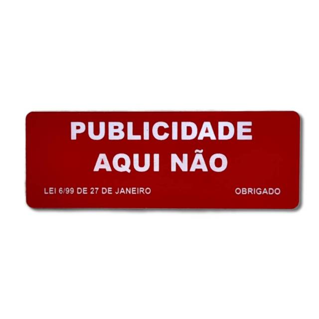 Placa Gravada “Publicidade Aqui Não” | Letra Branca / Fundo Vermelho 70x25mm com Adesivo